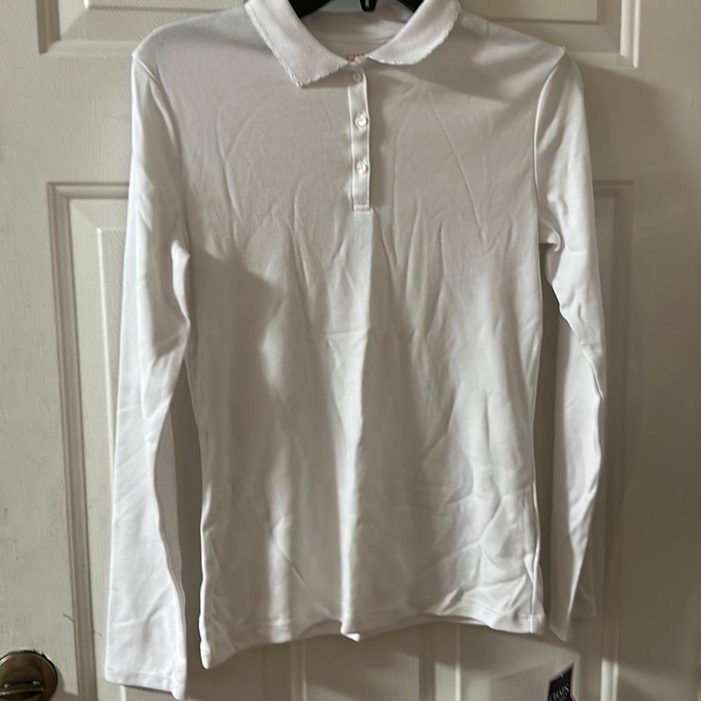 CHAPS APPROVED SCHOOL WEAR WHITE LONG SLEEVE POLO: NEW WITH TAGS: SIZE XL (16)